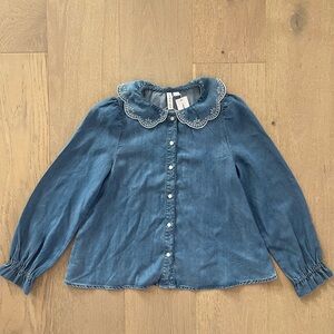 NWT Janie and Jack Blue Chambray Button Down Shirt with Embroidered Collar